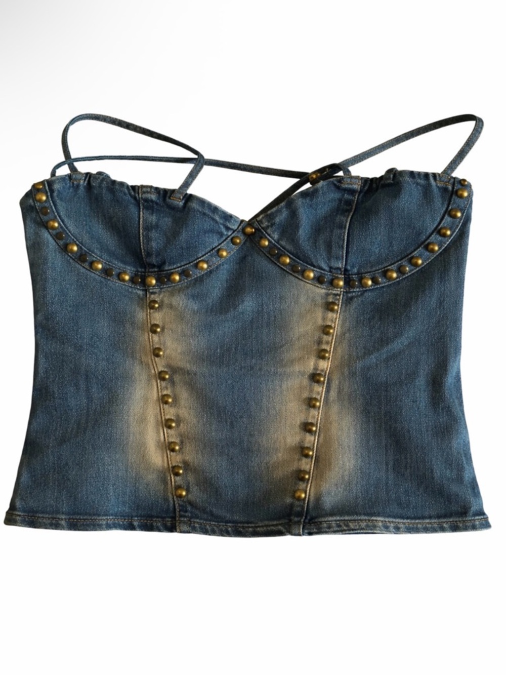 Denim Studded Bustier Tank Top - Blue